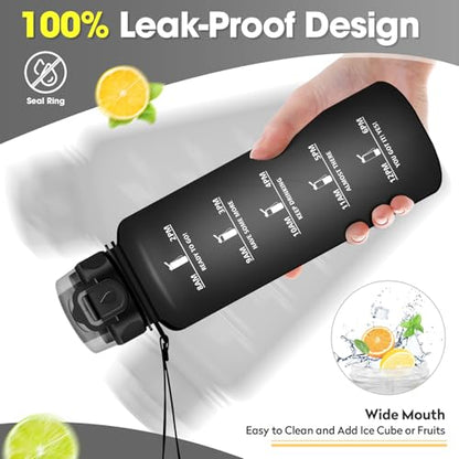Sports water bottle 1.5L, leak-proof bottle with straw, motivational bottle with time markings, suitable for carbonated drinks, ideal for gym, camping, biking, adult use.