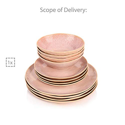 SINGER | Tableware Nice made of earthenware, 12-piece dinner set for 4 people, Pink with gold rim, Modern design