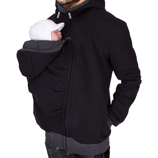 amropi Kangaroo Hoodie Baby Carrier Men's Sweater Winter Warm Baby Carrier Coat Black, M