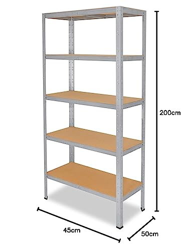 shelfplaza® 200x45x50cm HOME Heavy Duty Shelf galvanized/metal shelf with 5 shelves/cellar shelf metal, garage shelf, workshop shelf or shelf storage shelf/shelving unit metal with 175kg load capacity
