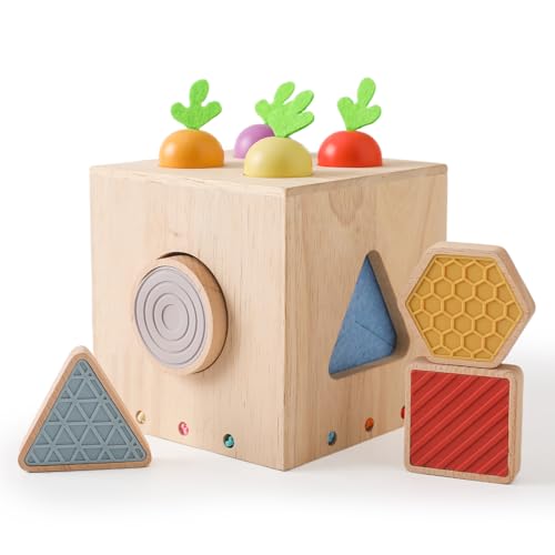 Mamimami Home Montessori wooden toys for 1 2 3 year olds, Carrot stacking game wooden motor skills cube toy for boys and girls sensory sorting game shape sorter learning toy gift