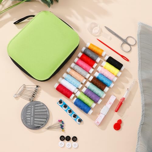 JUNING sewing kit with sewing accessories, thread spools, large format premium sewing, complete sewing tools for beginners, travelers, relatives, and friends, green.