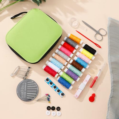 JUNING sewing kit with sewing accessories, thread spools, large format premium sewing, complete sewing tools for beginners, travelers, relatives, and friends, green.
