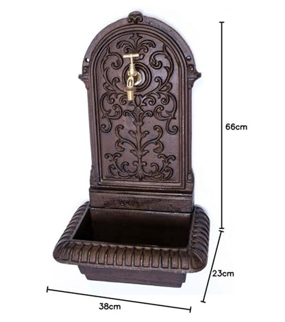 aubaho Fountain 66cm Wash Basin Iron Brown Wall Fountain Garden Antique Style