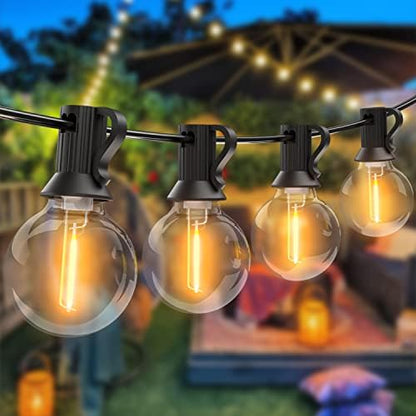 Woolmug outdoor string lights, 23m long with 30+3 G40 LED bulbs, waterproof for Christmas, wedding, and party decorations in warm white.