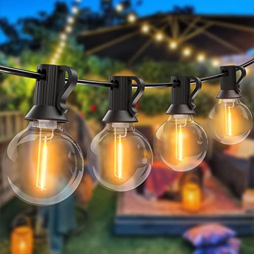 Woolmug outdoor string lights, 23m long with 30+3 G40 LED bulbs, waterproof for Christmas, wedding, and party decorations in warm white.