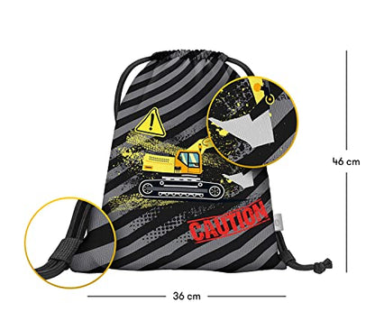 Boys school backpack set 3 piece, Ergo school bag for 1st grade, Ergonomic elementary school backpack with chest strap (Digger)