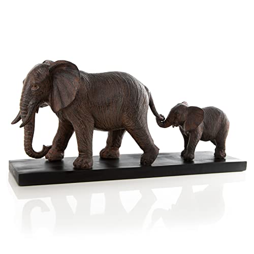 Logbuch-Verlag Elephant Decoration Figure Africa 49 cm Mother and Child Asia Gift Idea Man Woman Special Decorative Object Brown