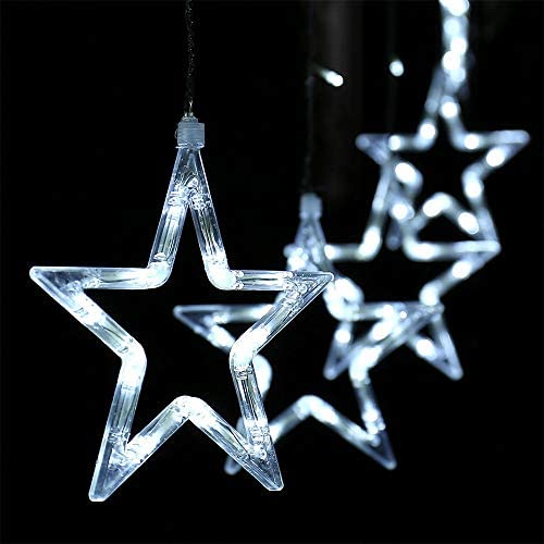 12 star LED string lights, curtain of lights, Christmas lights, star curtain with 138 LEDs, 8 modes for indoor and outdoor use, perfect for Christmas, parties, decorations, weddings, gardens, and balconies.