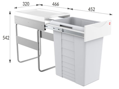 Hailo waste collector 3668401 | Easy-Cargo Solo trash can | Large 40L built-in trash can for the kitchen | Waste bin for 40 cm cabinet width | Waste separation system, plastic light gray