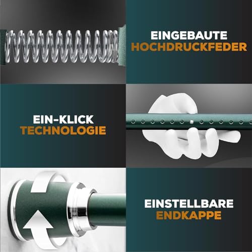 MEISENBERG telescopic rod 87-120 cm Ø32mm, Green - Curtain rod without drilling, Extendable clamp rod, Curtain rod for clamping - Perfect for curtains & drapes.