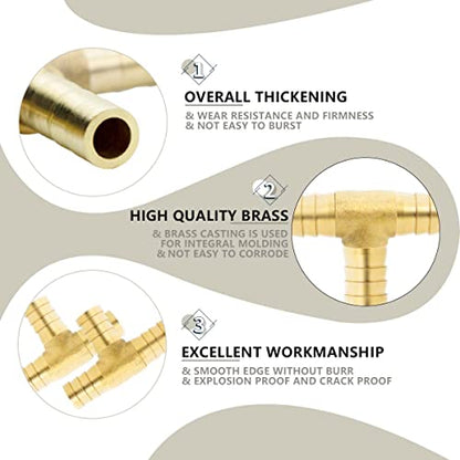 Bwintech 6 Piece Hose Connectors, 16mm 3-Way T Connector, Brass Connection with 18 clamps.