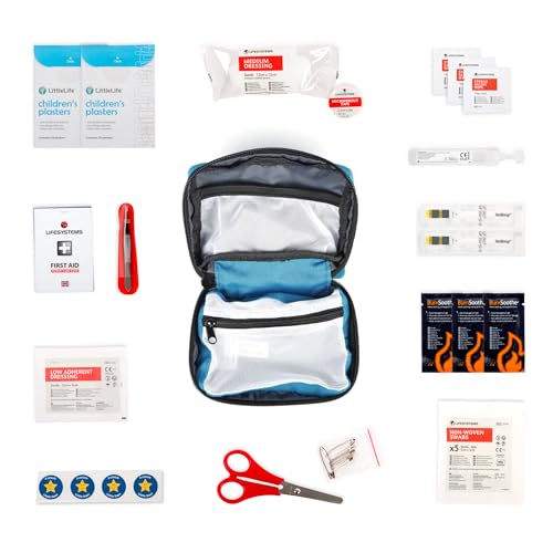 LittleLife Mini First Aid Kit with CE certified contents, perfect for treating common injuries at home and on family vacations.