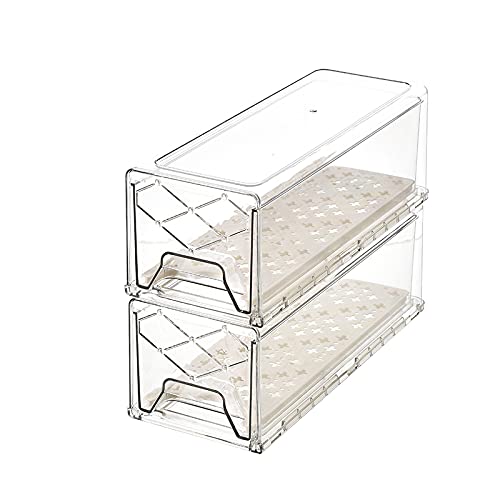 GuoTcusy Transparent Refrigerator Storage Organizer for Kitchen, Fridge, Restaurant, BBQ, Cabinets and Countertops, BPA-Free (2 drawers, medium)
