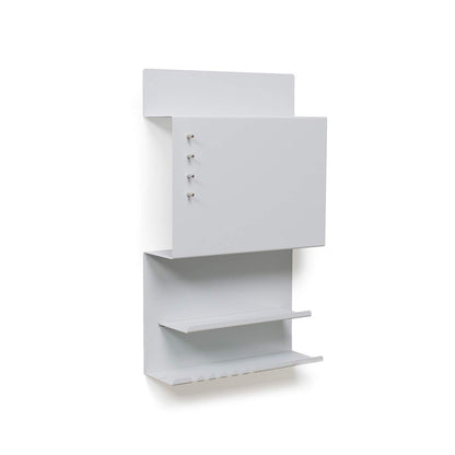 Offer wall organizer Hepe made of steel structure. 30 x 9 x 49 cm 3-in-1 wall shelf with magnetic board and magnets. Board for keys, newspapers, and notes. Gray color.