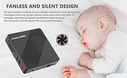 Mini-PC Intel Celeron N4020 (2.8 GHz), 4 GB DDR4/64 GB eMMC, Intel UHD Graphics 600, Fanless Mini Computer 4k@60Hz HDMI&VGA, USB3.0, Wi-Fi 2.4/5.8G, BT4.2