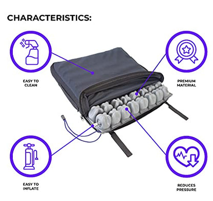 Mobiclinic® Q-air anti-decubitus seat cushion, European brand, ergonomic orthopedic cushion, wheelchair air cushion, 1 valve, 45 x 40.6 cm.
