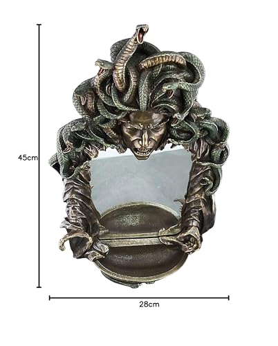 Medusa head with snakes gothic wall mirror decor statue sculpture bronze finish.