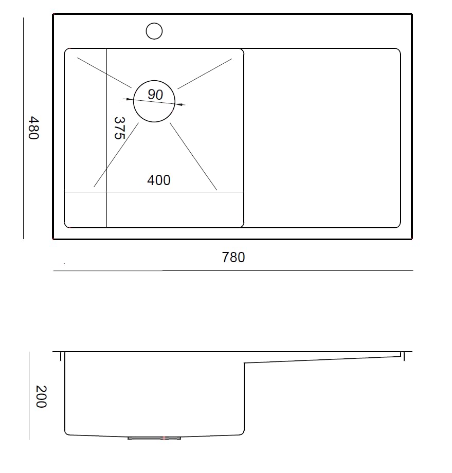 QUADRON sink single Stainless steel sink | Size 78 x 48 x 20 cm Color: Pvd-Golden | RUSSEL 111 Drop-in sink with faucet hole | Single-bowl kitchen sink with steel basin Stainless steel sink