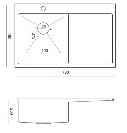 QUADRON sink single Stainless steel sink | Size 78 x 48 x 20 cm Color: Pvd-Golden | RUSSEL 111 Drop-in sink with faucet hole | Single-bowl kitchen sink with steel basin Stainless steel sink