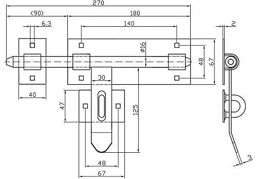WDB door bolt 270 mm - door latch - garden gate latch - slide bolt - latch for the gate - bolt latch