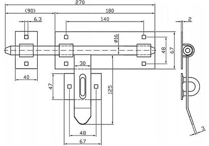WDB door bolt 270 mm - door latch - garden gate latch - slide bolt - latch for the gate - bolt latch