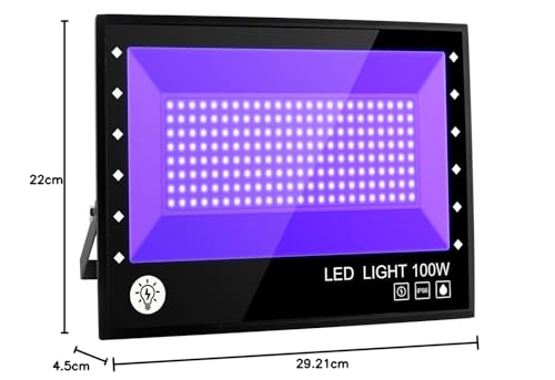 BOSITE LED Blacklight Spotlight, 100W UV Party Light, Blacklight with Cable Floodlight IP66 Waterproof Lamp for Halloween, Aquarium, Concert, Party, Bar, Neon Colors.