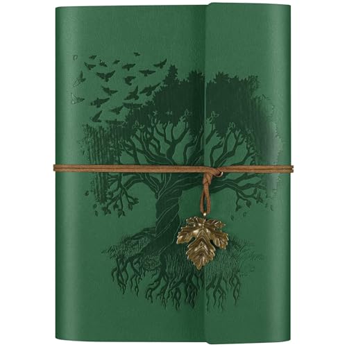 OMEYA PU Leather Journal, Refillable, Vintage Travel Diary for Writing, Travel Notebook, Journal, Gift for Girls, Boys, Women, Men, Blank Pages, A6 18.5 x 13 cm, Green