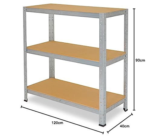 shelfplaza® 90x120x40cm HOME heavy duty shelf galvanized/metal shelf with 3 shelves/basement shelf metal, garage shelf, workshop shelf or shelf storage rack/shelving metal with 175kg load capacity.