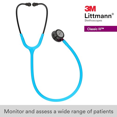 3M Littmann Classic III Stethoscope for monitoring, 5872, Smoke Edition chestpiece, turquoise tubing, pink tubing stem, and smoke-colored ear tubes, 69 cm