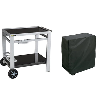 Cook'in Garden Media M garden cart for grill/plancha/worktop - L 93.5 × W 67 × H 80.5 cm & Rayen AA236 grill cover, rectangular, PEVA (Polyethylene-Vinyl Acetate), Black, 90 x 65 x 90 cm