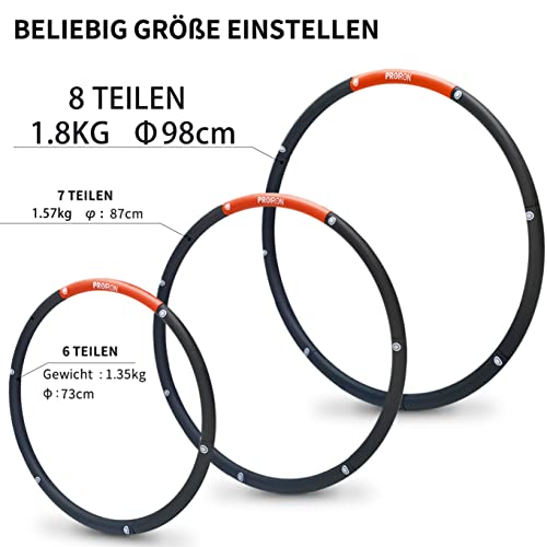 PROIRON Hula Hoop for Adults & Kids, Hula Hoop with 1.2/1.8kg weights and 73-98cm foam, adjustable Hula Hoop.