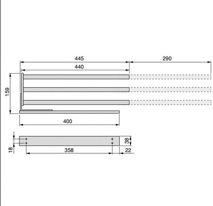 Emuca - Extendable towel rack, 3 arms, towel holder for kitchen or bathroom, 440mm, aluminum, white.