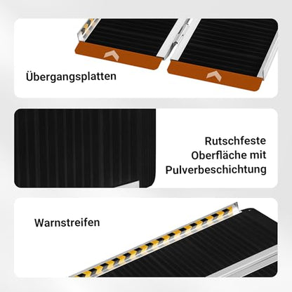 Wiltec wheelchair ramp double foldable 152cm 270kg, mobile access ramp with non-slip surface as roll ramp, aluminum suitcase ramp