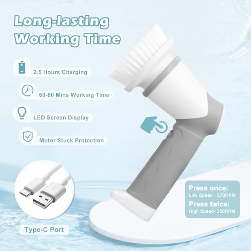 Electric cleaning brush, grout brush with 6 interchangeable brush heads for cleaning, 6 in 1 Cleaning Brush for cleaning bathrooms, tubs, floors, tiles, car, garden, and home.