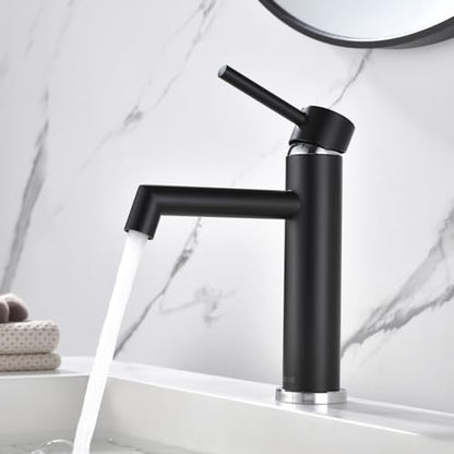 Black Bathroom Faucet, Ulytid Sink Faucet for Bathroom, Stainless Steel Single Handle Basin Tap, Cold & Hot Water Mixer Tap, Basin Faucet with Spout Height 111 mm