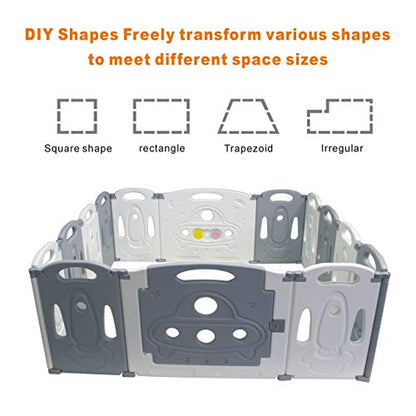 Gupamiga Folding Baby Playpen Kids Activity Center Safety Play Yard Home Indoor Outdoor New Pen (Folding Universe Set 14-Panel)