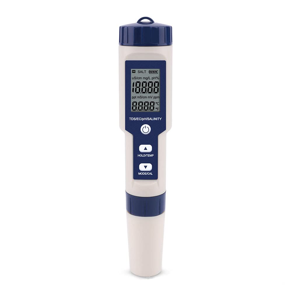 Meichoon 5 in 1 TDS/EC/pH/Salinity/Temperature Meter Digital Water Quality Tester for Hydroponics Aquariums Pools Drinking Water DH12