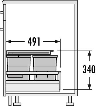 Hailo Separato K Kitchen Waste Bin | 3-fold waste separation system for fitted kitchens | 34-liter total volume | Robust grey plastic | For cabinets from 60 cm wide | Integrated lid