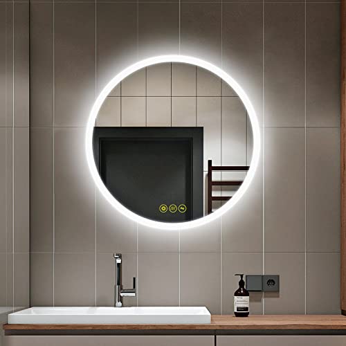 AI-LIGHTING Bathroom Mirror with Round Lighting 50 cm, 3 Light Colors, Fog-Free, Memory Function, Touch Switch, Energy Efficient.