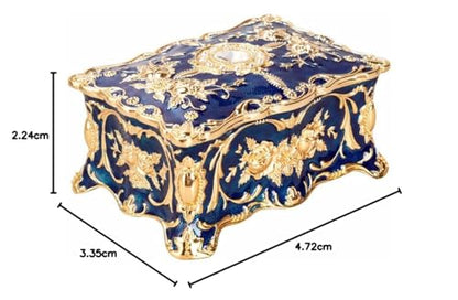 Feyarl Retro Jewelry Boxes Engraved Jewelry Case Storage Jewelry Box Mother's Day Gift for Jewelry Earrings Rings Blue.