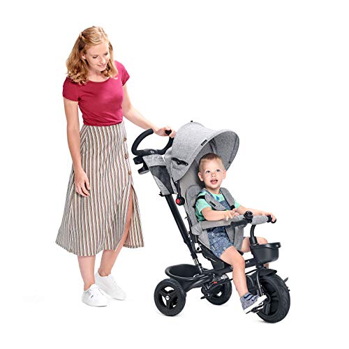 Children's trike 6 in 1 AVEO, kids tricycle, jogger with accessories, foldable, sunroof, handlebars, puncture-proof wheels, rubber wheels, from 9 months to 5 years, accessories, navy blue