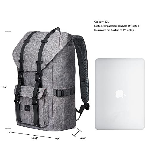 KAUKKO backpack for men and women. Beautiful and well-designed daypack with laptop compartment for 15" notebook. Ideal for school and university. 22L capacity, in gray.