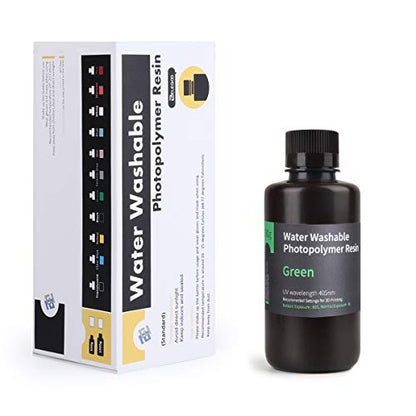 ELEGOO Water Washable 3D Printer Resin LCD UV Curing Resin 405nm Photopolymer Resin for LCD 3D Printing Clear Green 500g