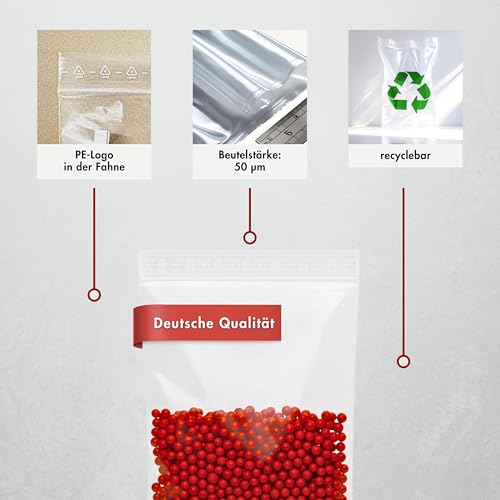 Elke-Plastic resealable bags 50 μm 180×250 mm – 1000 pieces – Plastic bags for food, reusable bags – high-quality bags for storage, organization, and packaging.