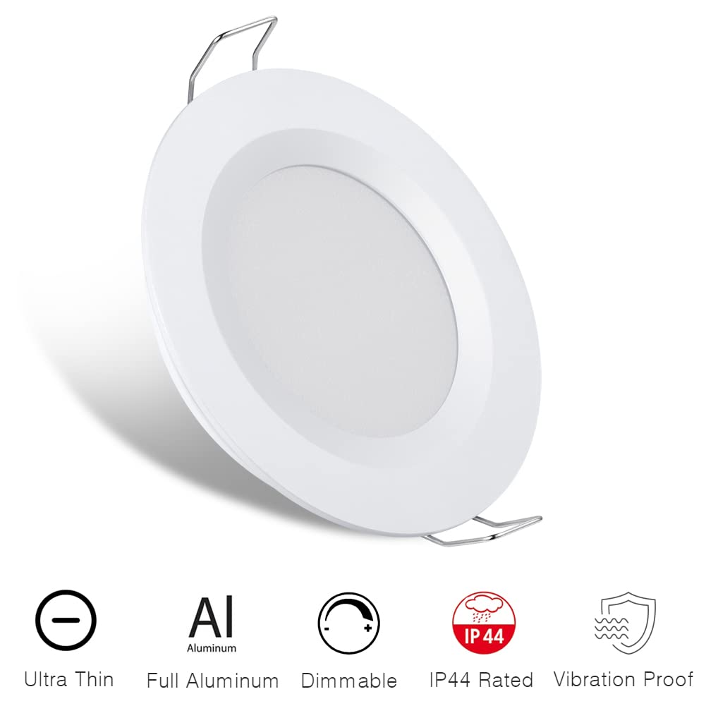 acegoo 12V Recessed LED Lights Flat 4 Pack Recessed Spots Warm White 3W RV Spots Dimmable Downlights Recessed Light for RV Camper Boat Furniture Yacht 3200K White