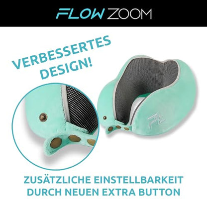 FLOWZOOM Kids Neck Pillow for Home Reading - Travel Pillow made of Memory Foam with extra soft pillowcase for kids aged 6+ - Comfy Kids Turquoise