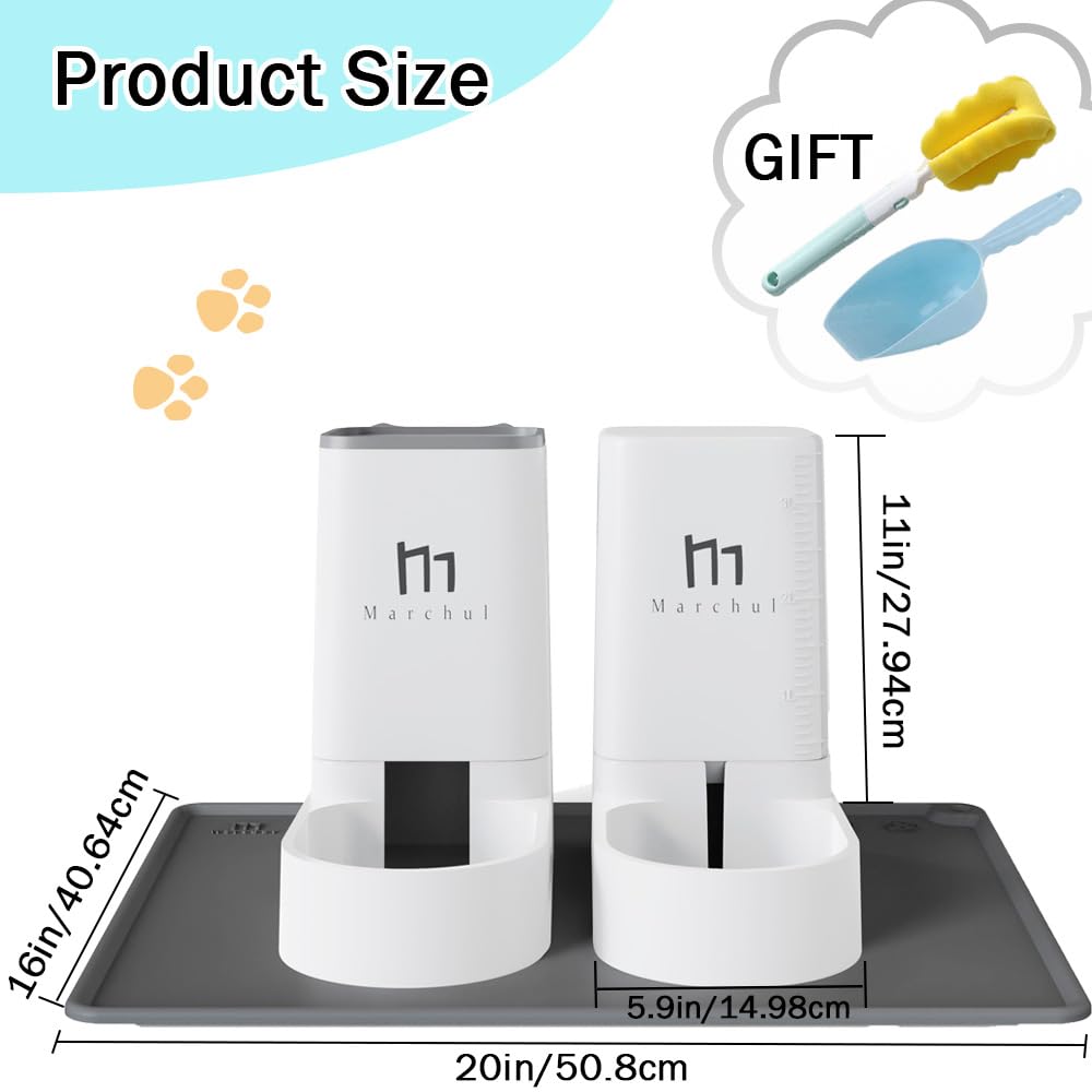 Automatic cat feeder, 2.1kg cat food dispenser and 3.8L dog water dispenser, no electricity needed, travel feeder for cats and water dispenser (food dispenser & feeding mats)