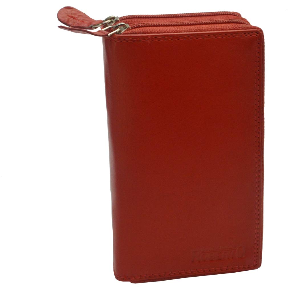 flevado XL wallet Large women's genuine leather wallet with plenty of storage space and room for 29 cards (light red)