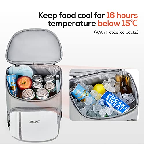 Tourit cooler backpack for 30 cans, lightweight, insulated, leakproof, soft cooler bag, large capacity, men and women, picnics, camping, hiking, beach, park, or day trips, light gray white.